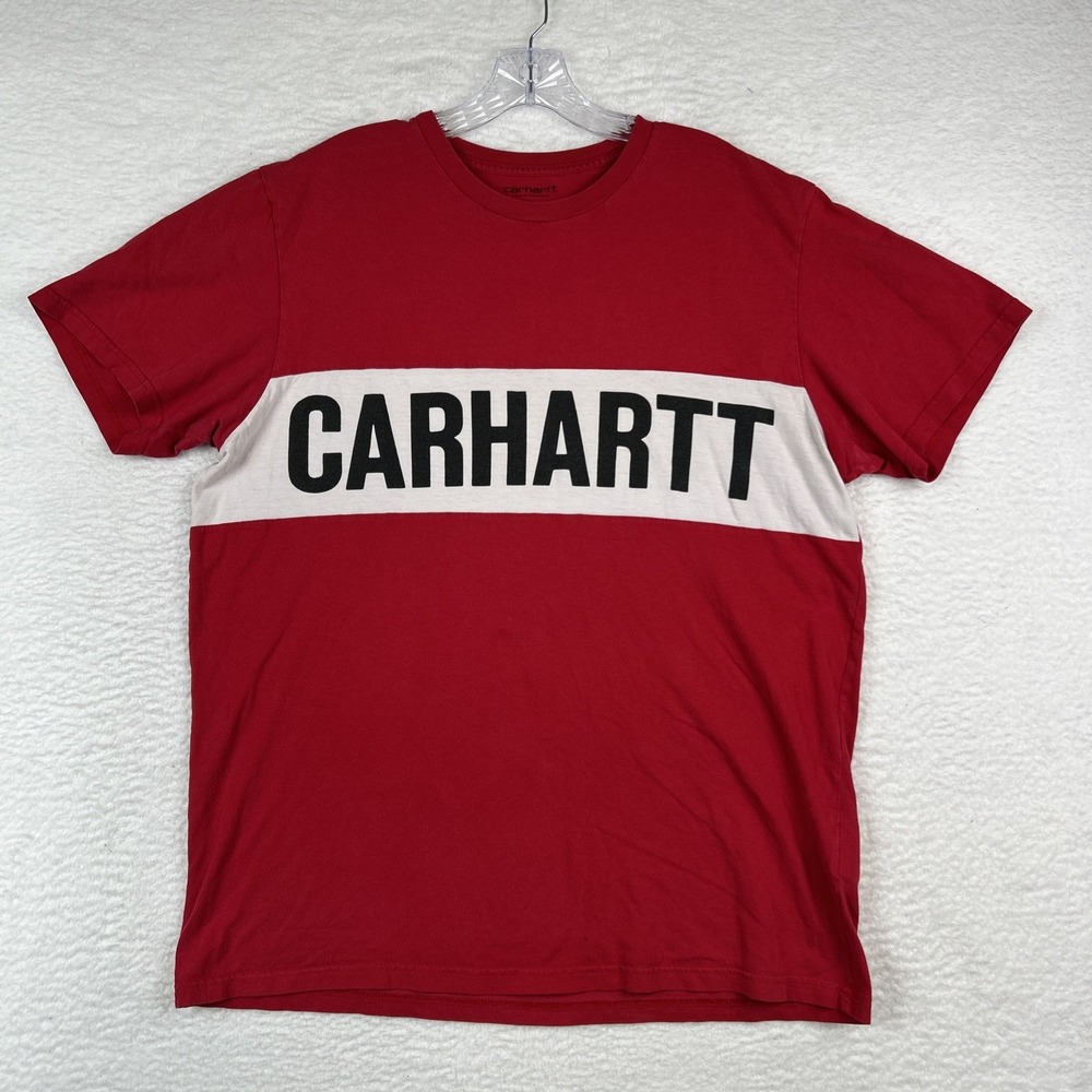 Carhartt Work In Progress WIP Men's Spellout‎ Logo Red White T-Shirt Size Large